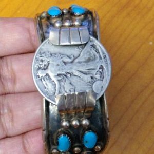 Navajo ladies sterling turquoise cuff & liberty